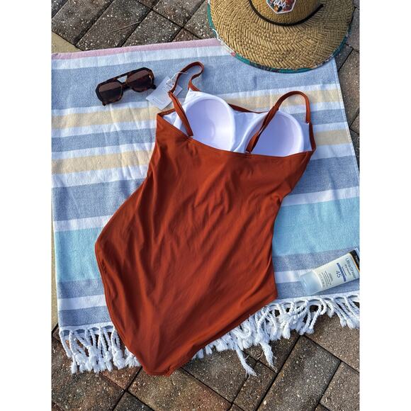 NWT, Women, Eomenie, Ribbed Onepiece Bathing Suit, Brown, Sz XL - Picture 3 of 5